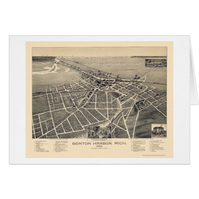 Benton Hafen, panoramische Karte Michigans - 1889 (Vorderseite (Horizontal))