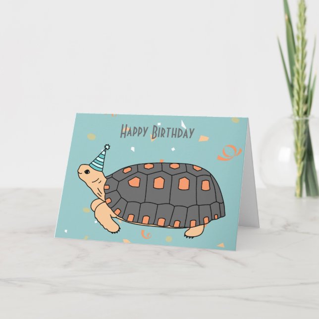 Benutzerdefinierbare Rotfuß Tortoise Geburtstagska Karte (Vorderseite)