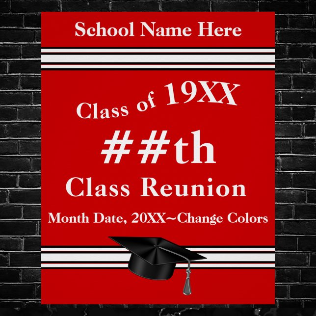 Benutzerdefinierbare Wiedersehen-Poster in Rot und Poster (Class reunion decorations ideas. Red, White and Black, class reunion poster ideas. Class Reunion.)