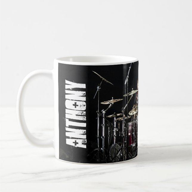 Benutzerdefinierbarer bearbeitbarer Name-Drummer Kaffeetasse (Links)