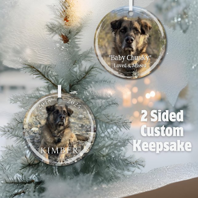 Benutzerdefiniert 2 Foto Name Jahre Erinnerung Pet Ornament Aus Metall (Custom Pet Remembrance Keepsake Gift with 2 Photos of your dog cat horse, years and custom message)