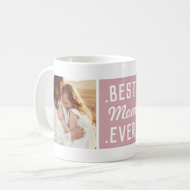 Benutzerdefiniert 2 Foto Rosa Beste Mama je Tasse (Vorderseite Links)