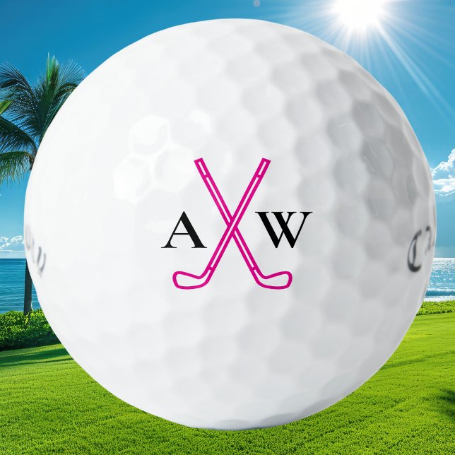 Benutzerdefiniert Erstellen Sie Ihr eigenes rosa A Golfball (Chic women’s golf ball with custom monogram initials and stylish pink golf theme logo)
