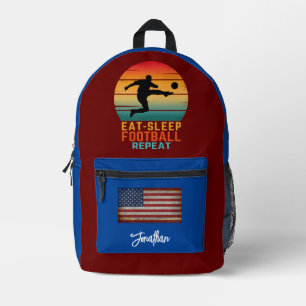 BENUTZERDEFINIERT ESSEN SCHLAFEN FUSSBALL WIEDERHO BEDRUCKTER RUCKSACK