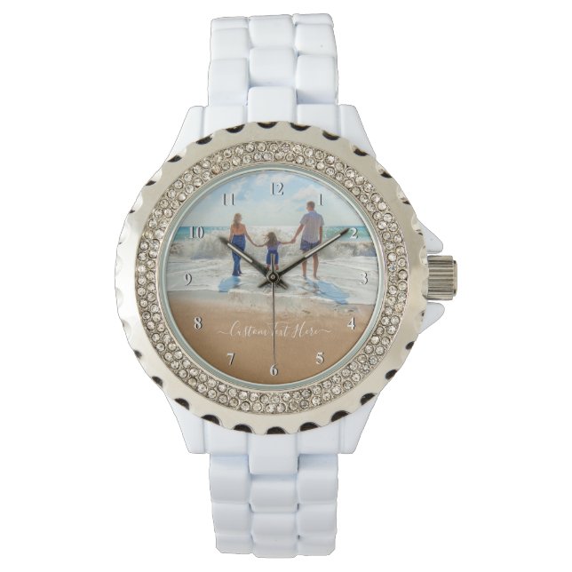 Benutzerdefiniert Foto mit Text anzeigen Armbanduhr (Vorderseite)