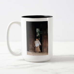 Benutzerdefiniert, Foto und Text hinzufügen Zweifarbige Tasse