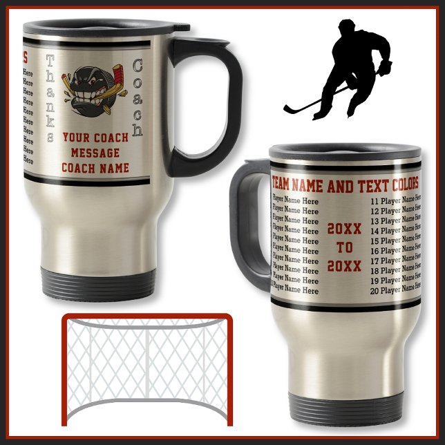 Benutzerdefiniert Geschenke für Hockeytrainer mit  Reisebecher (Hockey Coach Gifts Ideas. Personalized, Hockey Mugs. All Player's Names, Team, Years, Coach Name.)