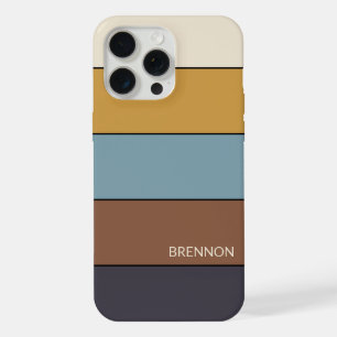 Benutzerdefiniert Grau Blau Braun Senfgelb Streife iPhone 15 Pro Max Hülle