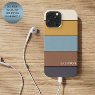 Benutzerdefiniert Grau Blau Braun Senfgelb Streife iPhone 16 Pro Max Hülle