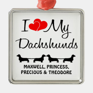 Benutzerdefiniert I Liebe Meine vier Dackeln Silbernes Ornament