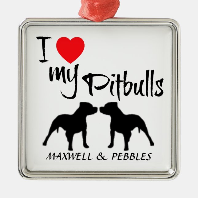 Benutzerdefiniert I Liebe meiner Pitbullen Silbernes Ornament (Vorne)