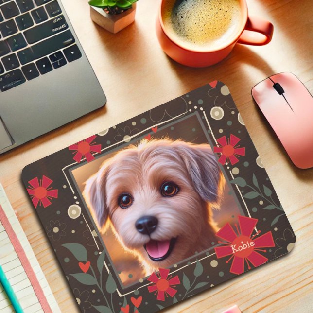 Benutzerdefiniert Ihren Foto Name Fun Brown Red Fl Mousepad (Von Creator hochgeladen)