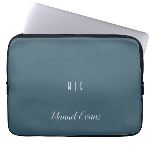 Benutzerdefiniert Minimalistisches Monogramm Blau Laptopschutzhülle (Vorderseite)