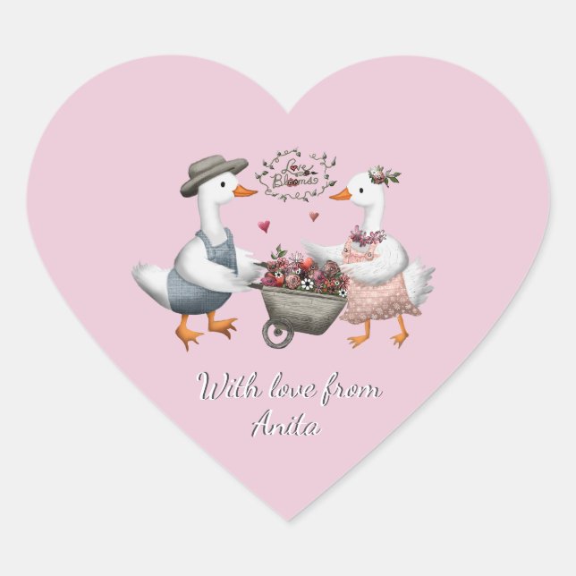 Benutzerdefiniert “Mit Liebe von Whimsical Cottage Herz-Aufkleber (Vorderseite)