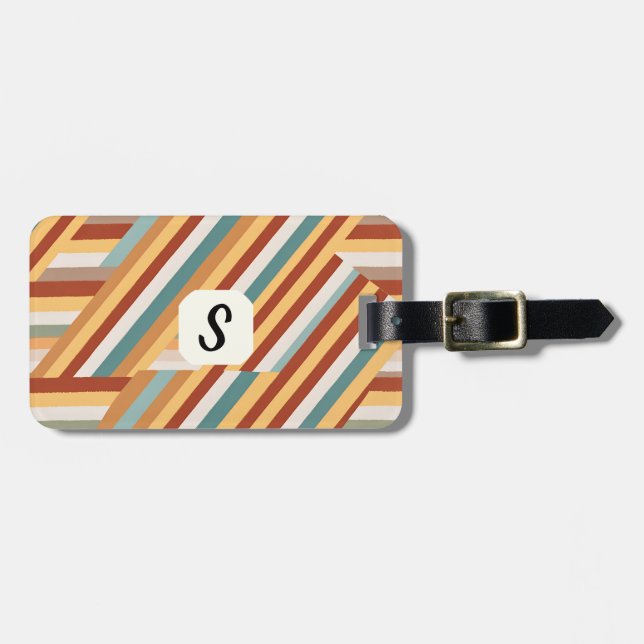 Benutzerdefiniert Monogram Modern Retro 70er Geome Gepäckanhänger (Vorderseite horizontal)