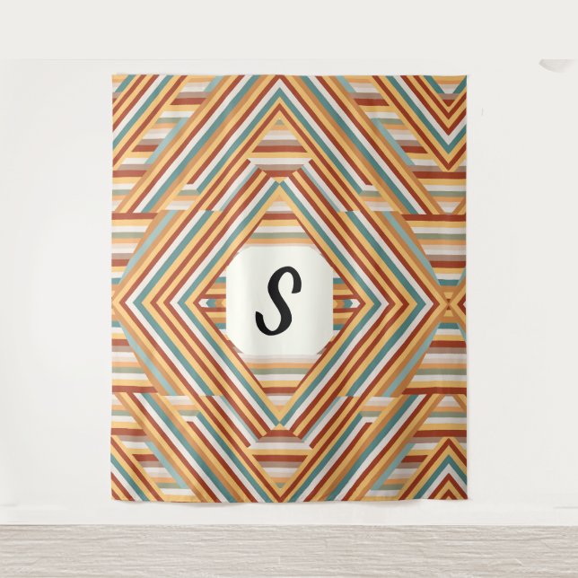 Benutzerdefiniert Monogram Modern Retro 70er Geome Wandteppich (Vorderseite)