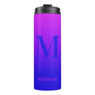 Benutzerdefiniert Monogramm und Name Rosa bis Blau Thermosbecher