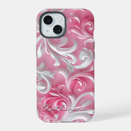 Benutzerdefiniert Niedlich rosa florale iPhone Cas 15 Hülle