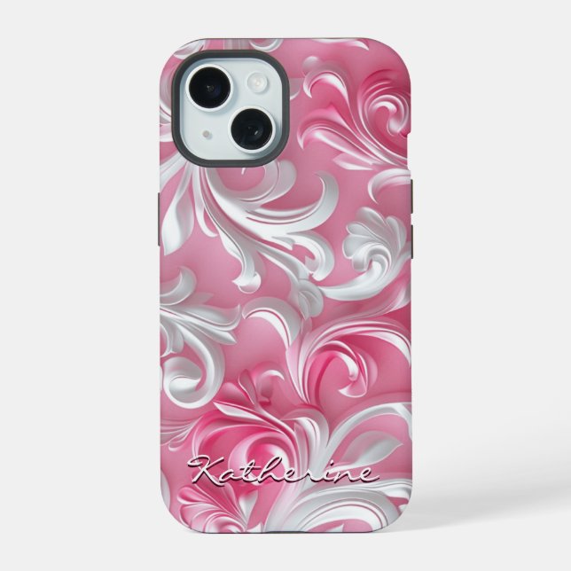Benutzerdefiniert Niedlich rosa florale iPhone Cas iPhone 15 Hülle (Rückseite)