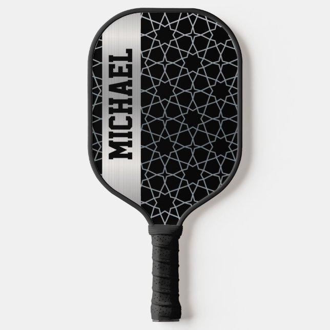 Benutzerdefiniert Personalisiert Schwarz und Silbe Pickleball Schläger (Vorderseite)