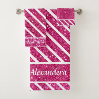 Benutzerdefiniert rosa Glitzer und Weiß Script kün Badhandtuch Set