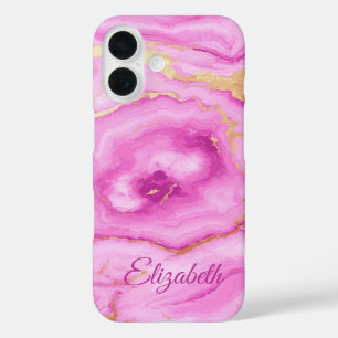 Benutzerdefiniert rosa Marmor mit dunkelrosa und g iPhone 16 Hülle