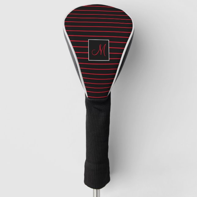 Benutzerdefiniert Rot und Schwarz Streifen Golf Headcover (Vorderseite)