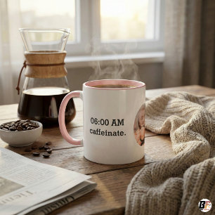 Benutzerdefinierte "06:00 AM Caffeinate" Rosa Rand Tasse