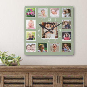 Benutzerdefinierte 13-Familien-Foto-Collage-Andenk Quadratische Wanduhr