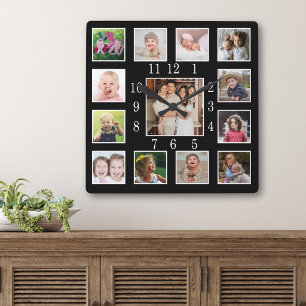 Benutzerdefinierte 13-Familien-Fotocollage-Andenke Quadratische Wanduhr