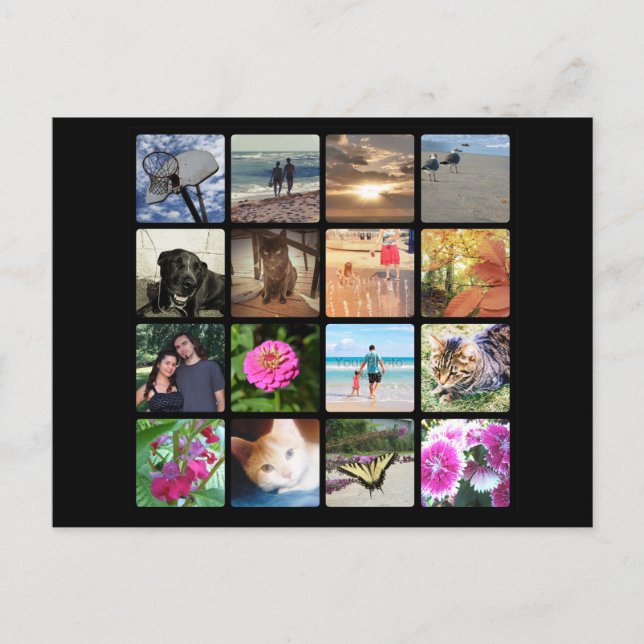Benutzerdefinierte 16-Foto-Mosaikbildkollektion Postkarte (Vorderseite)