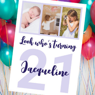 Benutzerdefinierte 21. Geburtstag Lila Script-Foto Einladung