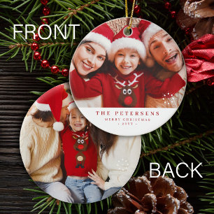Benutzerdefinierte 2 Familienfotos doppelseitiges  Keramik Ornament