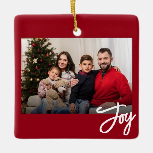 Benutzerdefinierte 2-Foto-Foto-Joy Red Keramikornament (Vorderseite)