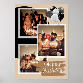 Benutzerdefinierte 3-Foto-Happy-Birthday-Collage Poster