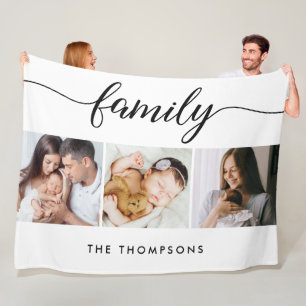 Benutzerdefinierte 3 Fotos Moderne Schrift Familie Fleecedecke