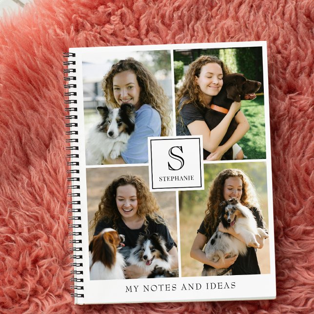 Benutzerdefinierte 4-Foto-Collage mit monogrammier Notizbuch (Von Creator hochgeladen)
