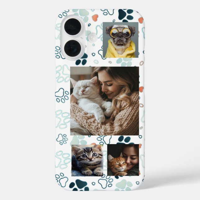 Benutzerdefinierte 4-Foto-Slots & Pawprints iPhone 16 Hülle (Rückseite)