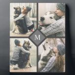 Benutzerdefinierte 4-Foto-Vorlage mit Monogramm Fotoplatte<br><div class="desc">Zeigen Sie 4 Ihrer Lieblings-Fotos mit dieser benutzerdefinierten Foto-Template-Plakette. Es zeigt das gewünschte Monogramm zuerst in der Mitte, umgeben von 4 der von Ihnen ausgewählten Fotos, die Sie anstelle der in der Designvorlage abgebildeten Fotos laden. Es ist eine großartige Möglichkeit, Lieblings-Fotos Ihrer Haustiere, Familienmitglieder, Freunde, Hobbys oder Bilder zu genießen....</div>