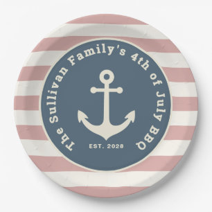 Benutzerdefinierte 4. Juli BBQ Familienname Nautic Pappteller