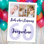 Benutzerdefinierte 60. Geburtstag Lila Skriptfotog Einladung<br><div class="desc">Mit dieser maßgeschneiderten 60. Geburtstagskollektion aus dem modernen Script-Foto laden Sie ein Lächeln ins Gesicht. Sie können niedliche Fotos aus der Kindheit hinzufügen oder alles, was Sie mögen. - Klicken Sie einfach, um dieses Design 🔥 Meine Versprechen zu personalisieren - Dieses Design ist einzigartig und ist mit Ihnen im Hinterkopf...</div>