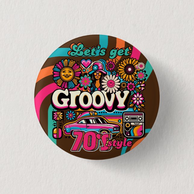 Benutzerdefinierte 70er Retro-Disco-Birthday-Boogi Button (Vorderseite)