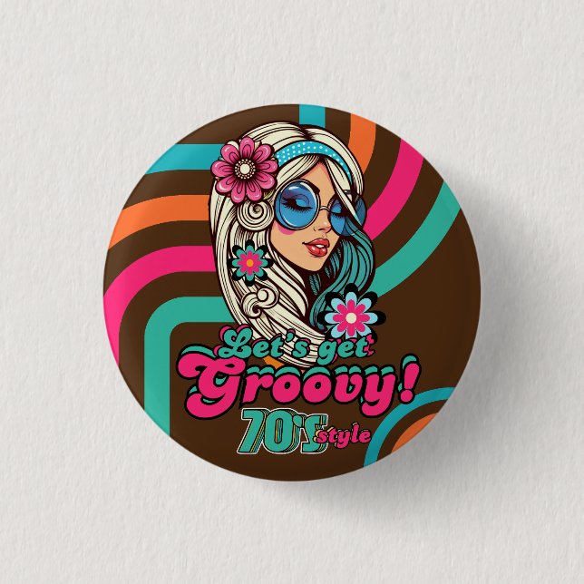 Benutzerdefinierte 70er Retro-Disco-Birthday-Boogi Button (Vorderseite)