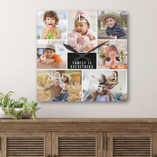 Benutzerdefinierte 7-Foto-Collage Familie ist alle Quadratische Wanduhr