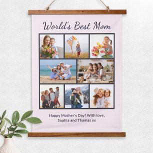Benutzerdefinierte 8-Foto-Collage Weltbeste Mutter Wandteppich Mit Holzrahmen