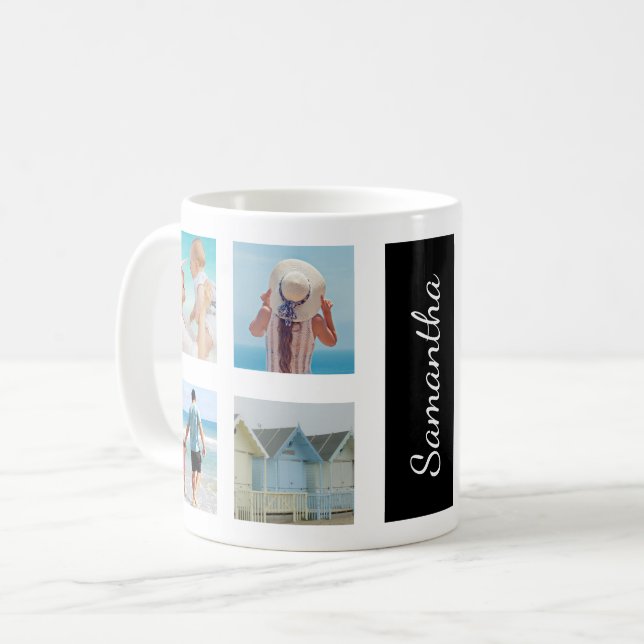 Benutzerdefinierte 8-Foto-Quadrate-Collage Persona Kaffeetasse (Vorderseite Links)