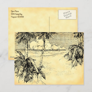 Benutzerdefinierte Adresse Tropischer Strand Vinta Postkarte