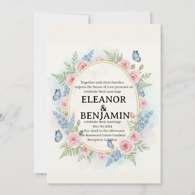 Benutzerdefinierte Aquarell-Blumen-Hochzeitseinlad Einladung (Vorderseite)