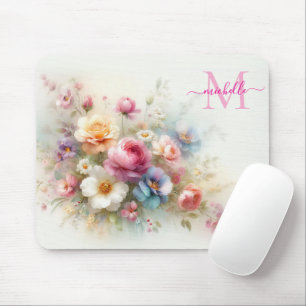 Benutzerdefinierte Aquarell-Blumen-Schablone Monog Mousepad