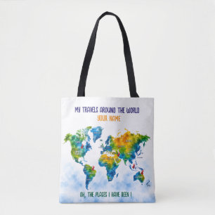 Benutzerdefinierte Aquarell-Weltkarte-Schultertasc Tasche